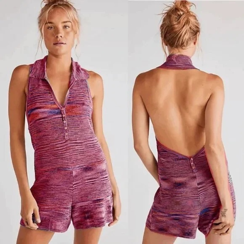 NWT Free People Purple Romper Size Large Summer Nights One Piece Open Back
